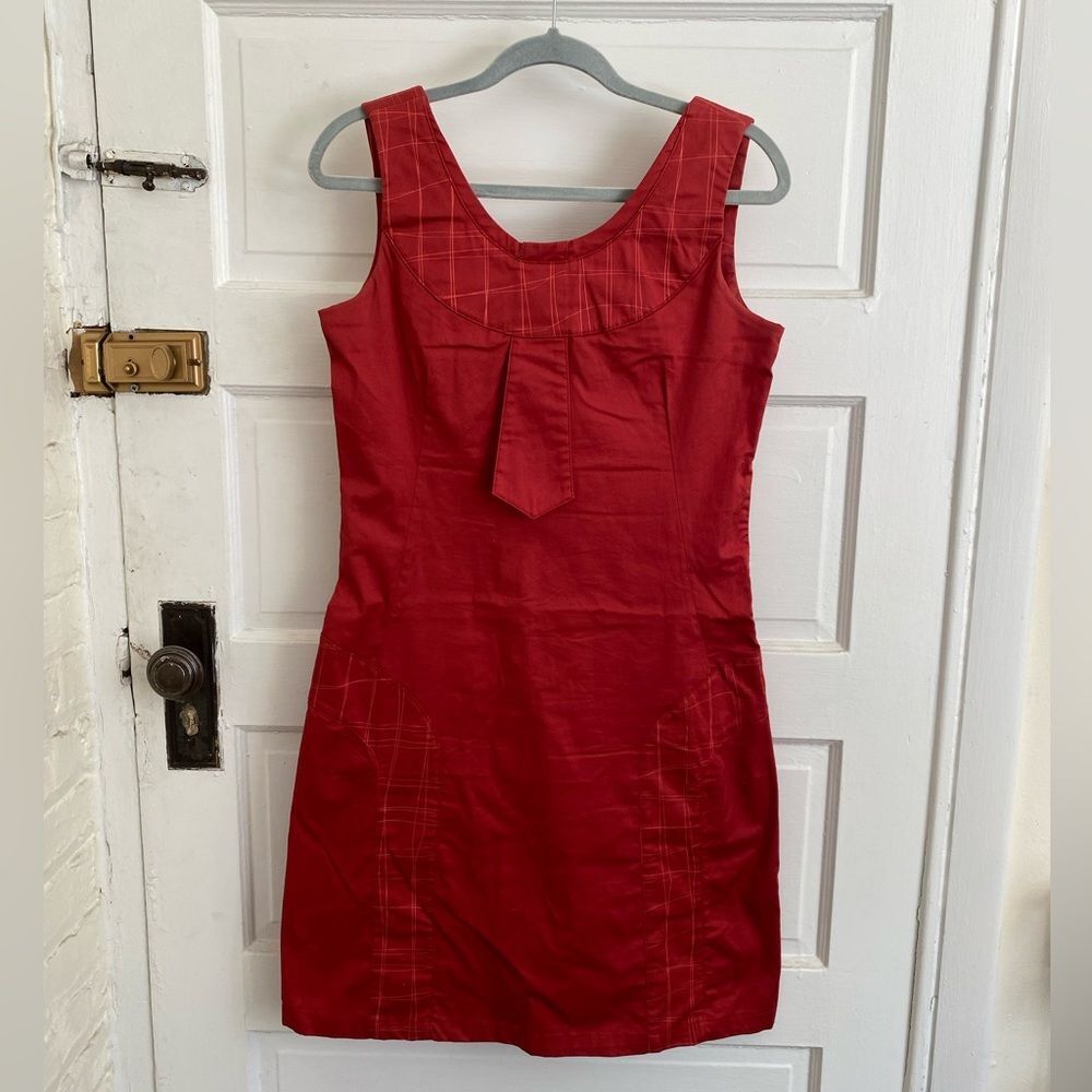 Skunkfunk Red Mini Dress with Plaid Detail Size Small